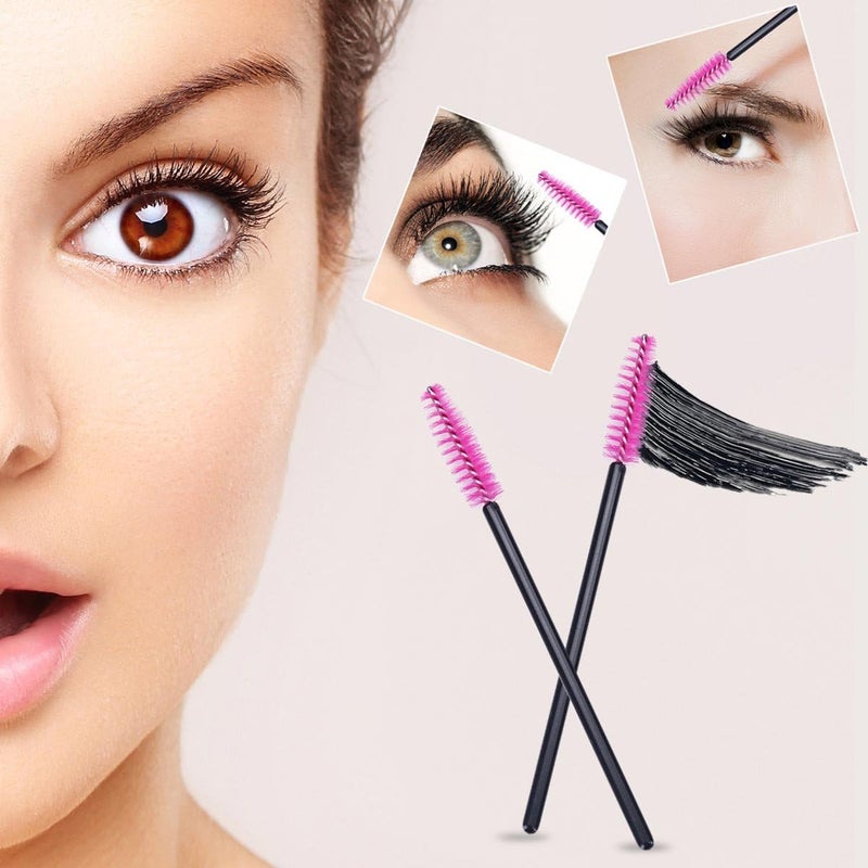 BTYMS 100 Pack Disposable Eyelash Mascara Brushes Wands Applicator Makeup Brush Kits Pink - Image 3