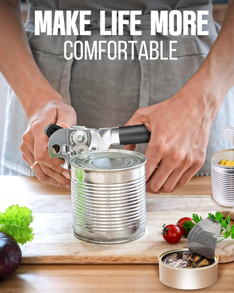 RICKUNCL Tin Opener Manual, Multifunctional Stainless Steel Heavy Duty Can Opener Handheld, Easy Turn Knob & Bottle Opener, Can Opener That Works for Arthritis Hands – Black - Image 2