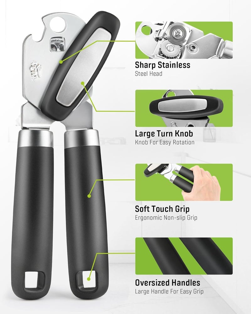 RICKUNCL Tin Opener Manual, Multifunctional Stainless Steel Heavy Duty Can Opener Handheld, Easy Turn Knob & Bottle Opener, Can Opener That Works for Arthritis Hands – Black - Image 5