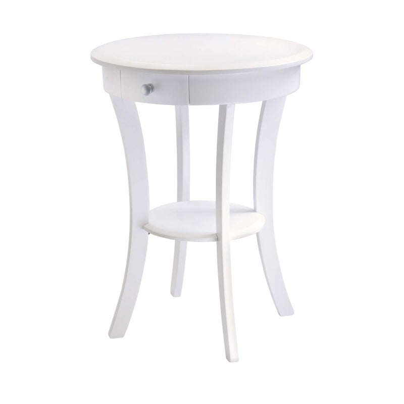 Winsome Sasha Round Accent Table with Drawer and Shelf for Bedroom Living Room White