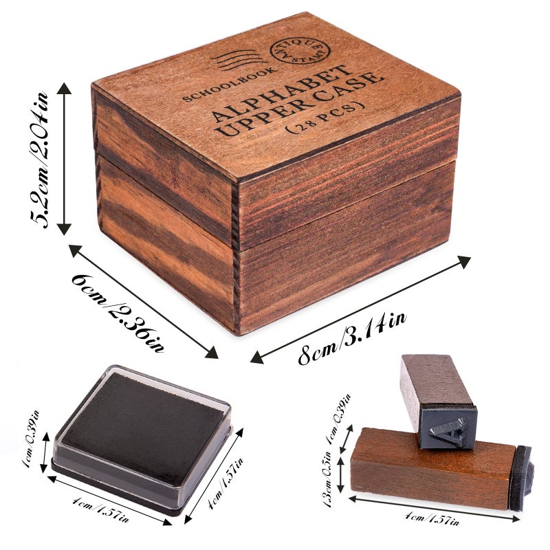 Toptime Letter Stamps, 56pcs Alphabet Stamps with Weeks and Weather, Number Stamps with Wooden Case, Vintage Symbol Wood Stamps with Ink Pads Rubber Stamps for Crafting, Card Making, Scrapbooking - Image 3