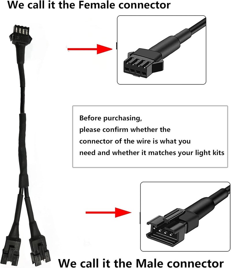 NBWDY 2Pcs 19cm Extension Cable Wire Cord Set 3 Way Splitter Y Cable for LED motorcycle Light Multi-color Neon Strip - Image 2