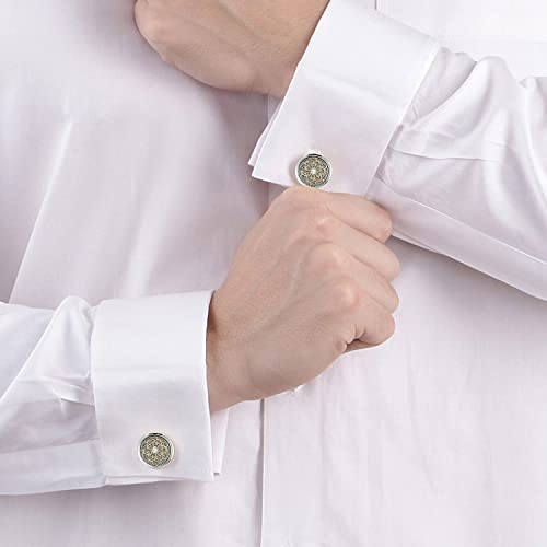 Peora Silver Plated Round Cufflinks Set Stylish Accessories for Men & Boys Wedding Business Gift (PX9CL103S) - Image 3