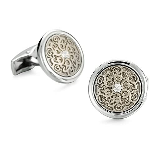 Peora Silver Plated Round Cufflinks Set Stylish Accessories for Men & Boys Wedding Business Gift (PX9CL103S) - Image 1