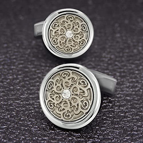 Peora Silver Plated Round Cufflinks Set Stylish Accessories for Men & Boys Wedding Business Gift (PX9CL103S) - Image 2
