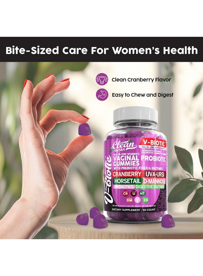 Clean Nutraceuticals مكملات البروبيوتيك المهبلية للنساء من كلين نيوتراسيتيكالز على شكل جوميز مع التوت البري، يوفا أورسي، ذيل الحصان، دي-مانوز، بروبيوتيك وإنزيمات هضمية، مكمل لصحة المهبل لتوازن الرقم الهيدروجيني ورائحة الفلورا VBiotic - Image 4