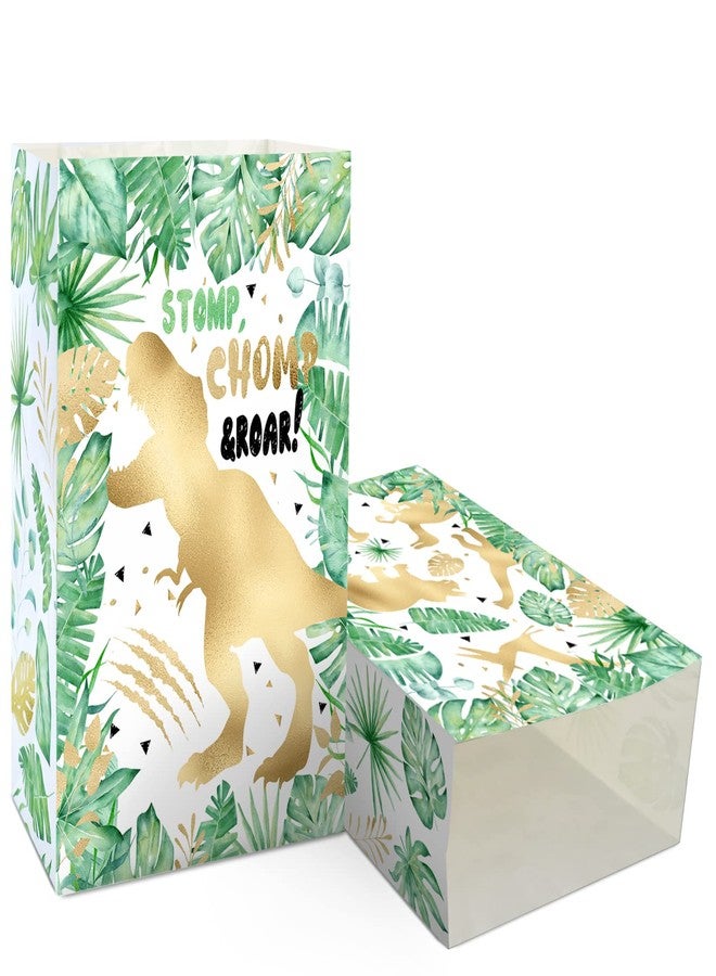 HaPiBiDesign 24 PCS Gold Dinosaur Party Favor Bags With Stickers - Dino Candy Bags - Goodie Gift Treat Bags for Themed Birthday Party Supplies - Image 2