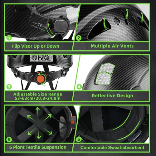 GREEN DEVIL Hard Hat Safety Helmet with Rechargeable Headlamp Light and Visor Ear Muffs Vented Work Hardhat ANSI Z89.1 Cascos De Construccion for Industrial Construction Forestry - Image 4