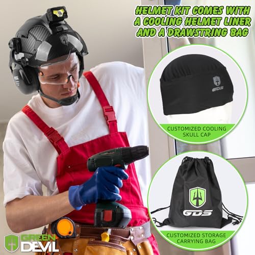 GREEN DEVIL Hard Hat Safety Helmet with Rechargeable Headlamp Light and Visor Ear Muffs Vented Work Hardhat ANSI Z89.1 Cascos De Construccion for Industrial Construction Forestry - Image 5