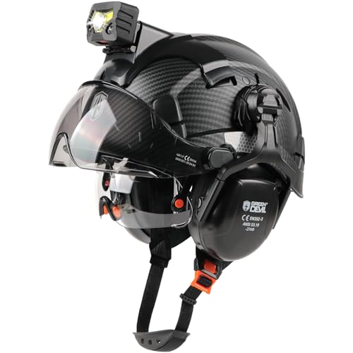 GREEN DEVIL Hard Hat Safety Helmet with Rechargeable Headlamp Light and Visor Ear Muffs Vented Work Hardhat ANSI Z89.1 Cascos De Construccion for Industrial Construction Forestry - Image 1
