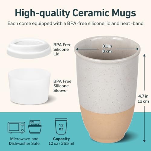 NOVA CERAMICS Travel Mugs - Reusable Coffee Cup – Cute Coffee Mugs Travel Coffee Tumbler – Microwave & Dishwasher Safe To Go Coffee Mug- Gifts For Women Men Him Her – 12oz - Dune - Image 3
