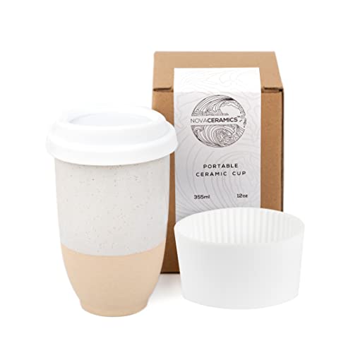 NOVA CERAMICS Travel Mugs - Reusable Coffee Cup – Cute Coffee Mugs Travel Coffee Tumbler – Microwave & Dishwasher Safe To Go Coffee Mug- Gifts For Women Men Him Her – 12oz - Dune - Image 1