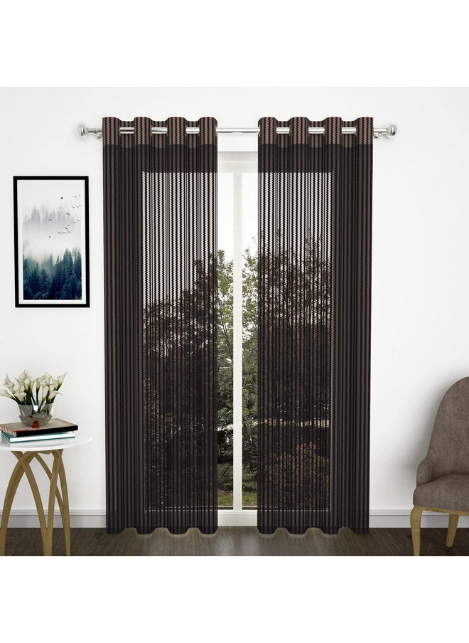 Story@Home Story@Home Curtains 7 Feet Long Sheer Set of 2| Transparent Curtains Zig Zac Design | Polyester Curtains | Net Curtain | Curtains for Living Room (118 x 215 cm, Coffee Brown) | Perfect for Home Décor  - Image 1
