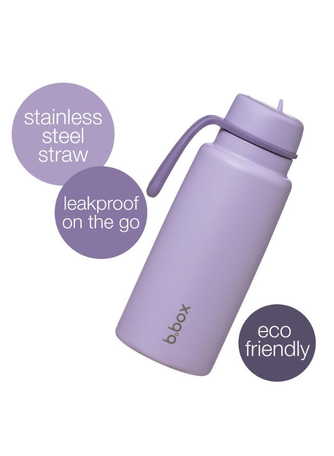 B.Box Insulated Flip Top Water Bottle with Straw | Stainless Steel | Leakproof | BPA-Free | Keeps Drinks Cold up to 46 Hours | 1L (33.8 fl oz / 34oz)-Lilac Love - Image 2