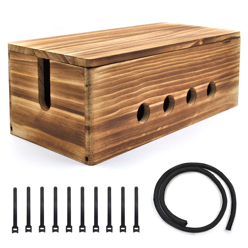 Itvexeme Large Cable Management Box, Wood Cord Hider Box & Organizer for Power Strip Hider Cable Storage for Office, TV Wires, Desk Cord Organizer, 14" x 5.9" x 5.1", Vintage Walnut (Vintage Walnut-lid) - Image 1