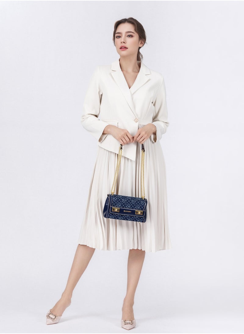 BLLE ROWN Women Vintage Klein Blue Crossbody Bag, Elegant Purse Pillow Bag with Adjustable Strap,Metal Chain Commuter Bag for Women, East West Bags For Business/Commute/Work/Office  - Image 3