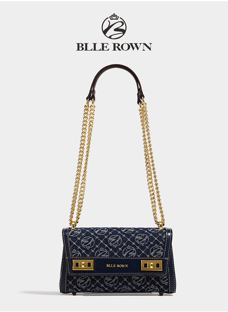 BLLE ROWN Women Vintage Klein Blue Crossbody Bag, Elegant Purse Pillow Bag with Adjustable Strap,Metal Chain Commuter Bag for Women, East West Bags For Business/Commute/Work/Office  - Image 1