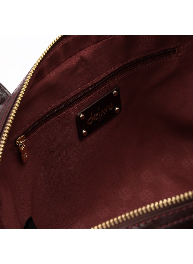 Dejavu BAGS LID-DVTX-028 Shinny Bowler One Main Compartment With Zipper Closure Handbag For Women, UN - Image 3