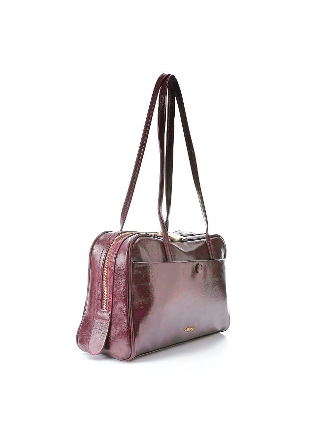 Dejavu BAGS LID-DVTX-028 Shinny Bowler One Main Compartment With Zipper Closure Handbag For Women, UN - Image 2