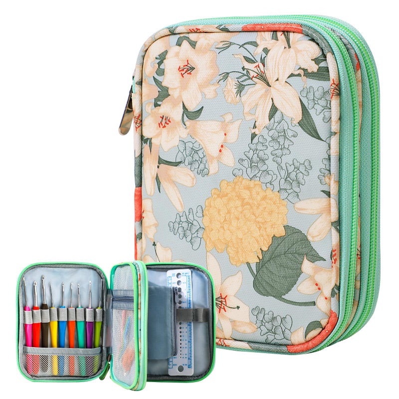 KOKNIT DIY Crochet Needle Case Empty, Zipper Storage Organizer Bag with Web Pockets for Various Crochet Needles, Knitting Accessories, Crochet Hook Kit Tools (Without Hooks and Accessories) - Image 1