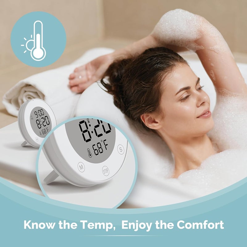 KADAMS Shower Clock Waterproof Bathroom Timer – Digital Wall Clock with Countup & Countdown, Magnetic Kitchen Clock with Temperature, Suction Cup for Kids Shower Spa Sauna Cook Bath, Pearl - Image 4
