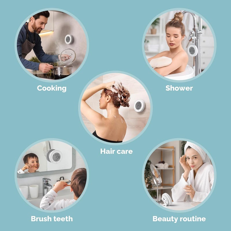 KADAMS Shower Clock Waterproof Bathroom Timer – Digital Wall Clock with Countup & Countdown, Magnetic Kitchen Clock with Temperature, Suction Cup for Kids Shower Spa Sauna Cook Bath, Pearl - Image 5
