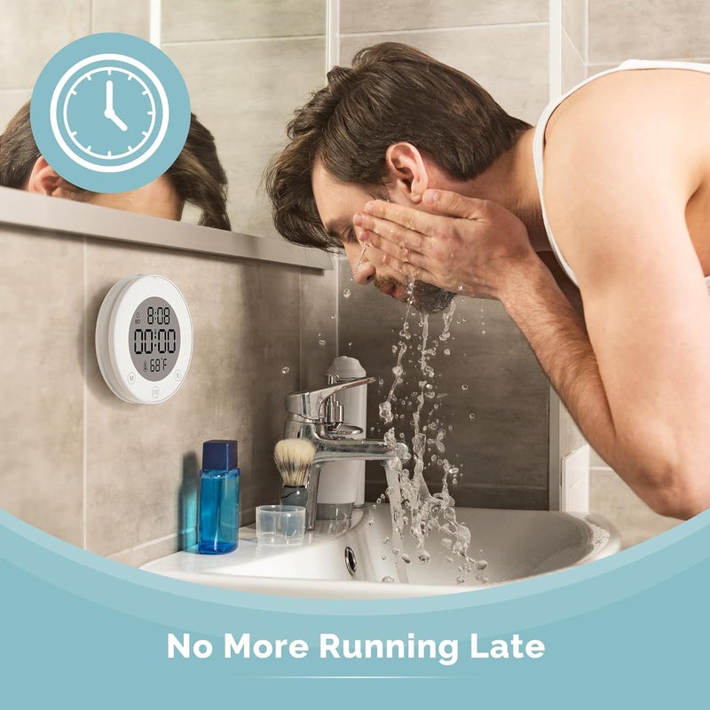 KADAMS Shower Clock Waterproof Bathroom Timer – Digital Wall Clock with Countup & Countdown, Magnetic Kitchen Clock with Temperature, Suction Cup for Kids Shower Spa Sauna Cook Bath, Pearl - Image 3