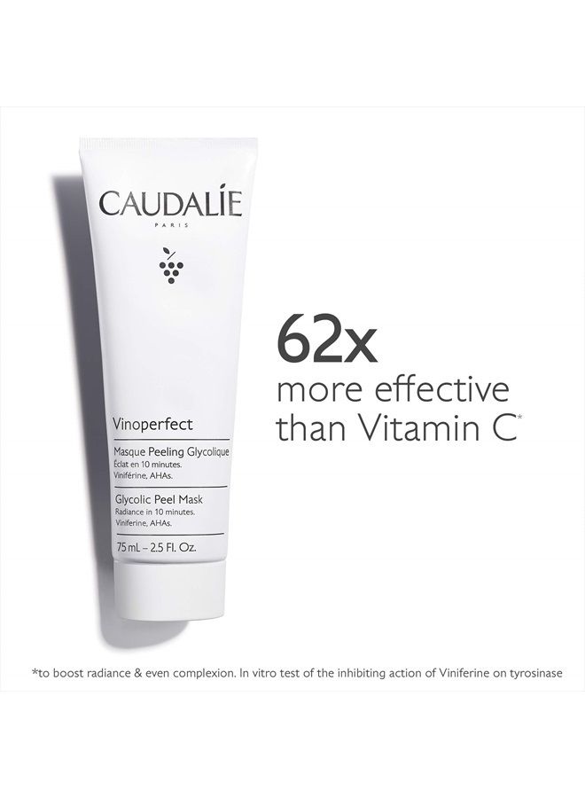 CAUDALIE قناع تقشير فينوبيرفكت مع حمض الجليكوليك وأحماض ألفا هيدروكسي، إشراقة في 10 دقائق، 2.5 أونصة سائلة - Image 2