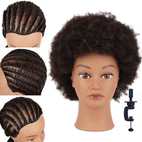 NEWSHAIR 9"afro mannequin head for braiding 4C Type 100% Human Hair Curly Hair Hairdresser Training Head African Cosmetology Doll Head for Styling Cornrow Braiding with Clamp Stand - Image 1