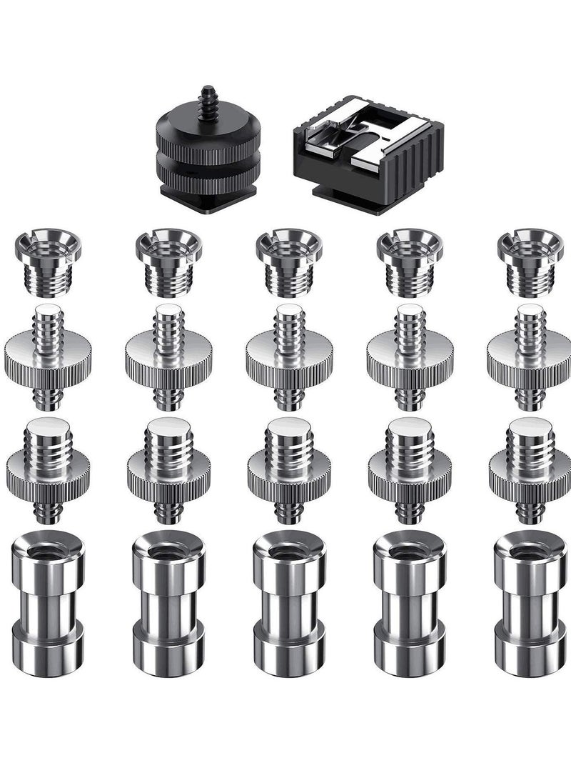 Y&D - Camera Screw Mount Kit, 22pcs 1/4" and 3/8" Converter Thread Adapter Hot Shoe Kit for DSLR Camera/Tripod/Monopod/Light Stand - Image 1