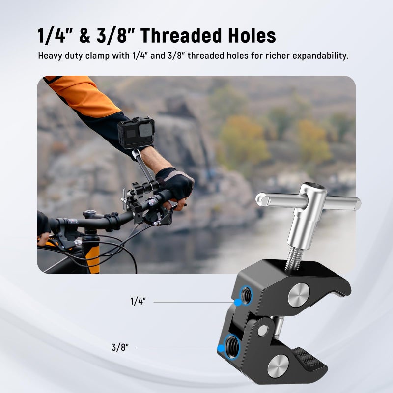 NEEWER 9.8"/25cm Adjustable Magic Arm with Super Clamp, 1/4" & 3/8" Threads, 1/4" Screws for Flash/LED Light/Microphone/Monitor, Compatible with SmallRig Camera Cage, Max Load: 4.4lb/2kg, ST25C - Image 4
