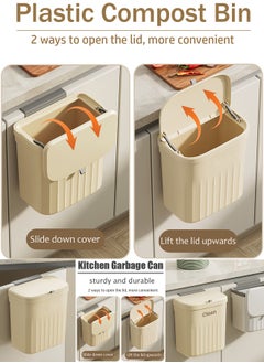 Qiccijoo Qiccijoo Kitchen Hanging Trash Can with Lid,3.2 Gallon Waste Bin,Small Plastic Compost Bin for Counter Top or Under Sink Wall-Mounted Garbage Can for Bedroom,Bathroom,Cabinet,Car and Office(Yellow)  - Image 4