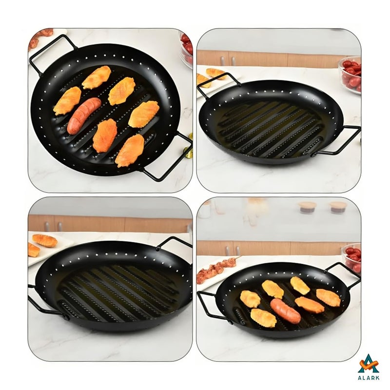 Alark Alark Versatile Heavy-Duty Grill Nonstick Safety Pan Grill Round with Handle Hot Oil Food Safety Grill Tray Oil Grill Pan Roasting Grilling Tool for Frying Pan Outdoor Cooking Handle BBQ Kadai Topper  - Image 4