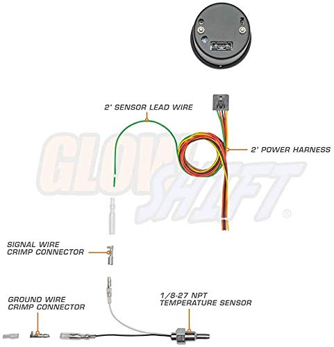 GLOWSHIFT مجموعة مقياس درجة حرارة نقل الحركة الأوتوماتيكي GlowShift الأبيض 7 ألوان 260F - تشمل مستشعر إلكتروني 1/8-27 NPT والأسلاك - عرض متعدد الألوان - قرص أبيض - عدسة شفافة - للسيارة والشاحنة - 2-1/16" 52mm - Image 2