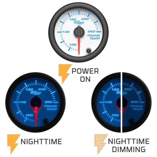 GLOWSHIFT مجموعة مقياس درجة حرارة نقل الحركة الأوتوماتيكي GlowShift الأبيض 7 ألوان 260F - تشمل مستشعر إلكتروني 1/8-27 NPT والأسلاك - عرض متعدد الألوان - قرص أبيض - عدسة شفافة - للسيارة والشاحنة - 2-1/16" 52mm - Image 5