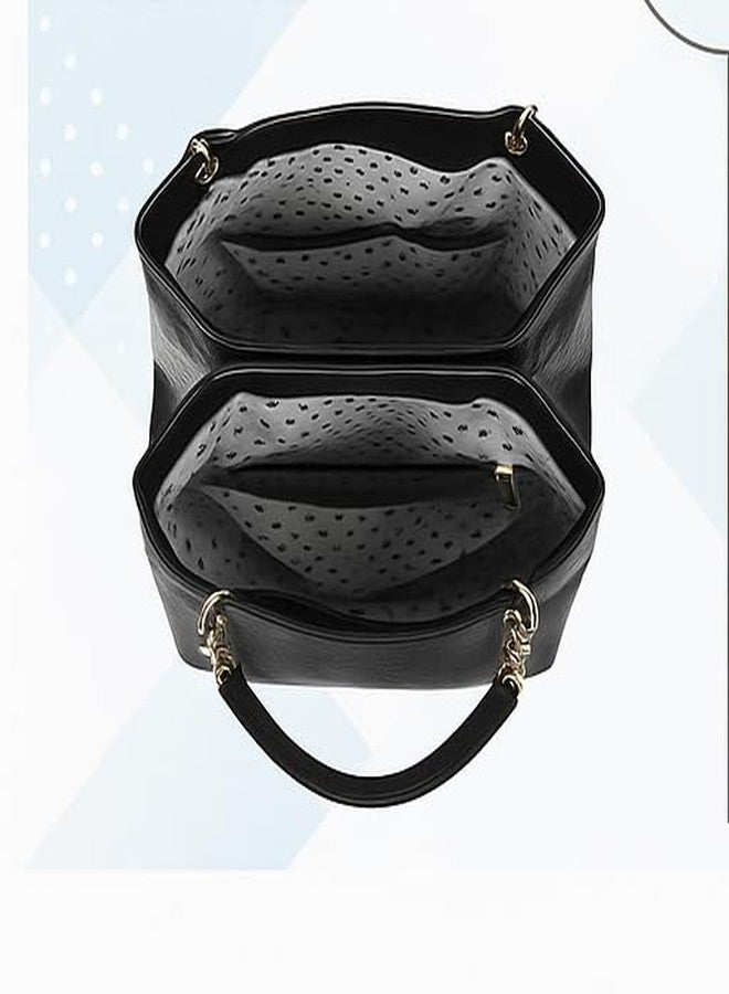 JAISOM Large Capacity Croco Pattern Tote Bag for Women Stylish Black PU Leather Shoulder Purse with 4 Compartments, Inner & Exterior Pocket, Fashion Handbag for Work Travel Shopping Everyday Us - Image 4