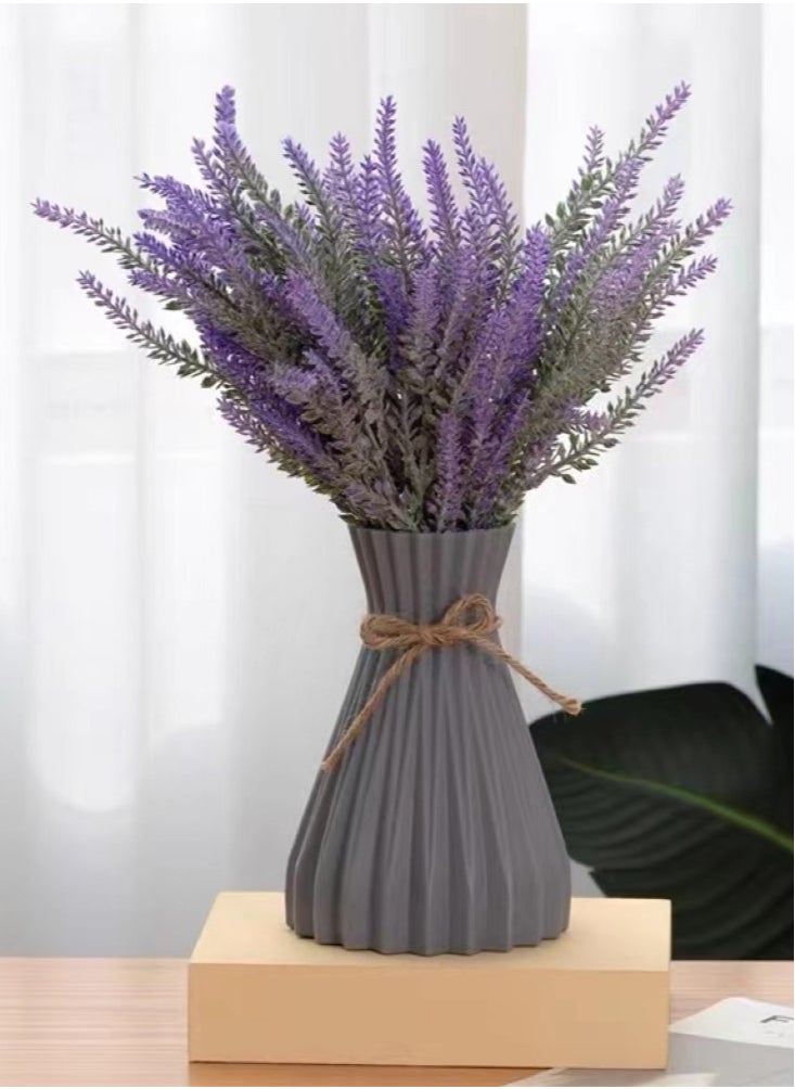 Kutis 1-Piece Ribbed Flower Vase Solid Color Decorative Vase Grey 12x14.5 Centimeter  - Image 1