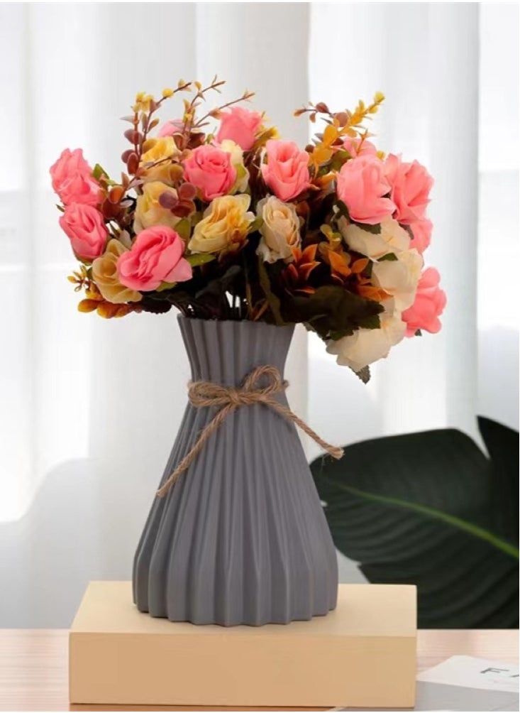 Kutis 1-Piece Ribbed Flower Vase Solid Color Decorative Vase Grey 12x14.5 Centimeter  - Image 2