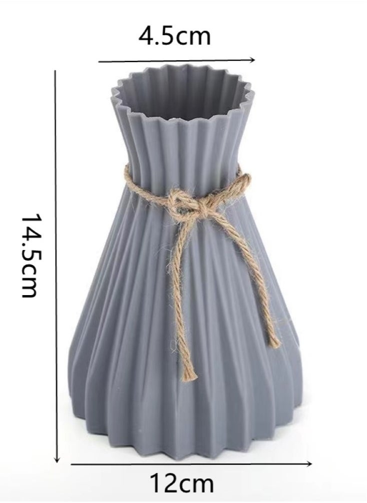 Kutis 1-Piece Ribbed Flower Vase Solid Color Decorative Vase Grey 12x14.5 Centimeter  - Image 5