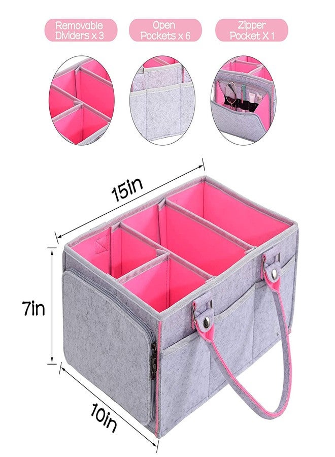 Winnies Diaper Caddy Bag for Smart Mothers Baby Diaper Caddy Organizers Baby Wipes Felt Storage, Nursery, Foldable and Portable (Grey & Pink) - Image 2