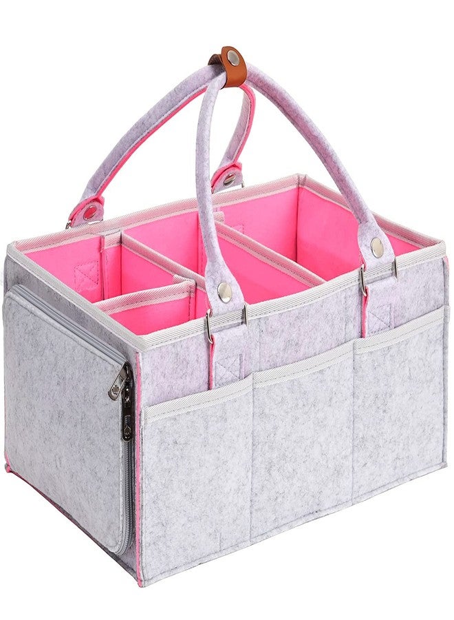 Winnies Diaper Caddy Bag for Smart Mothers Baby Diaper Caddy Organizers Baby Wipes Felt Storage, Nursery, Foldable and Portable (Grey & Pink) - Image 1