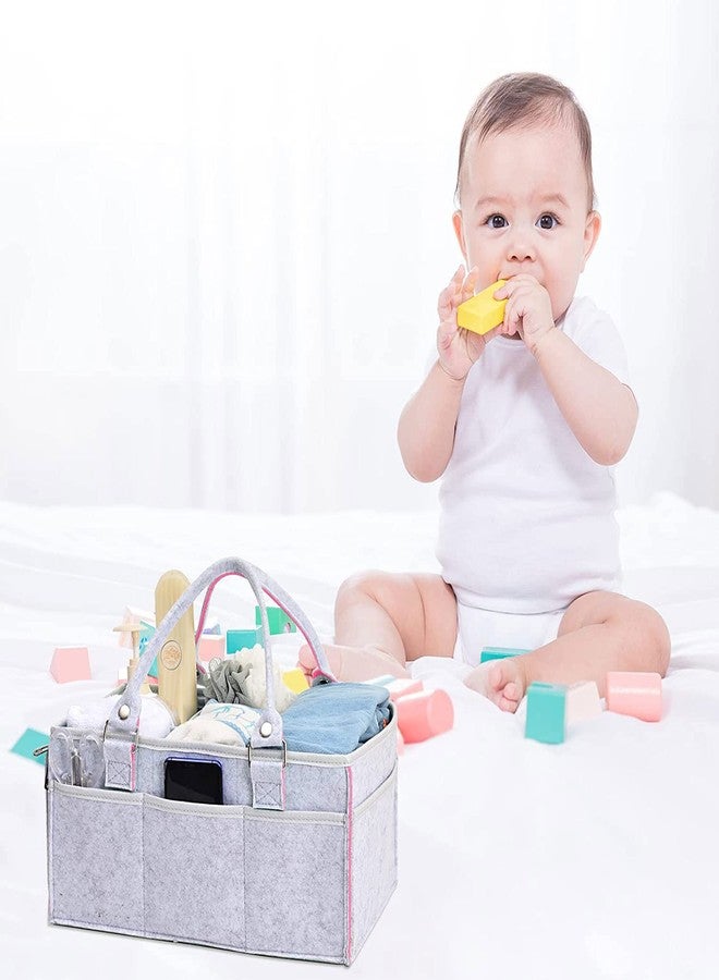 Winnies Diaper Caddy Bag for Smart Mothers Baby Diaper Caddy Organizers Baby Wipes Felt Storage, Nursery, Foldable and Portable (Grey & Pink) - Image 4