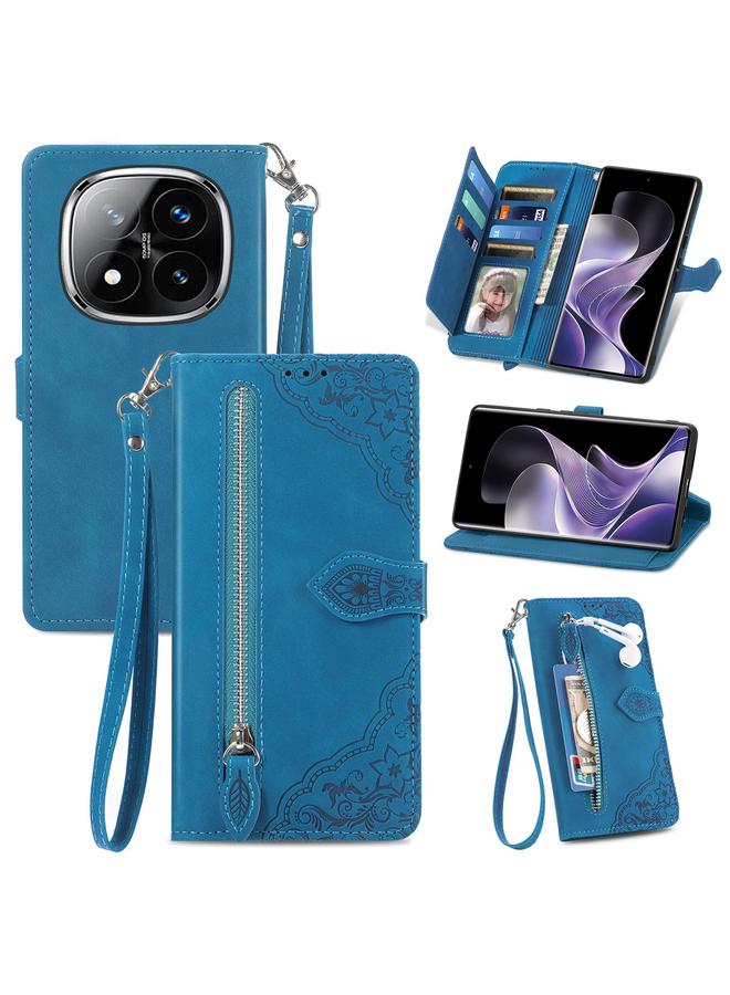 Case For Xiaomi Redmi Note 14 Pro+ 5G Embossed Flower Zipper Leather Phone Case