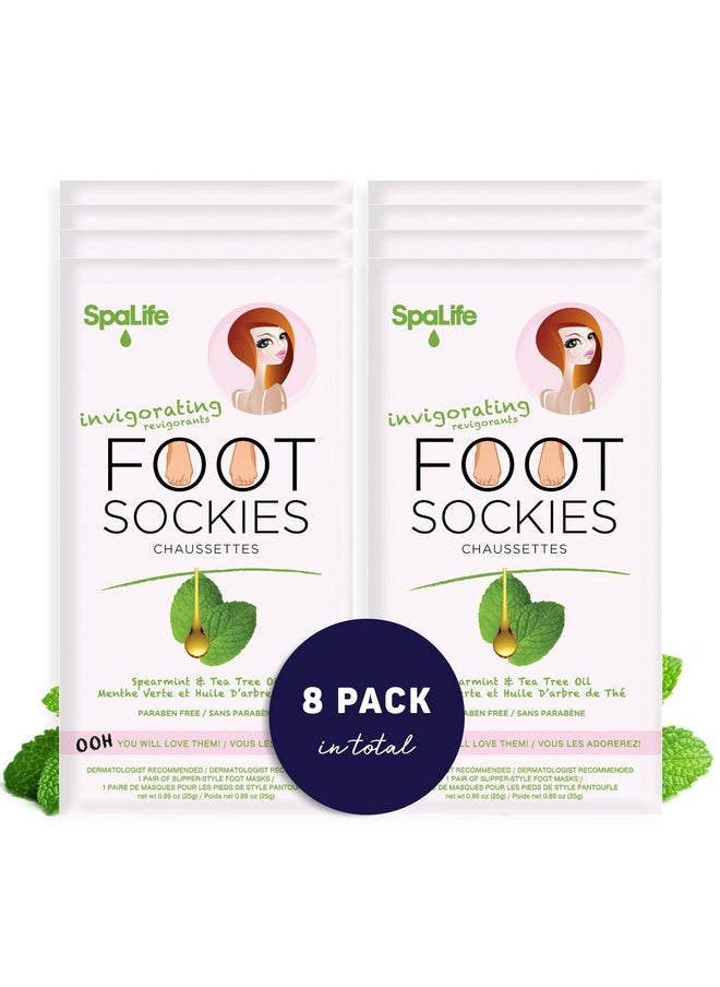 SpaLife - SpaLife Softening Care Foot Sockies (8-Pack) - Spearmint & Tea Tree Oil, Exfoliating Pack for Healthy Feet, Intensive Repair, Callus Remover Sockies, Dry Skin Solution, Moisturizing Foot Treatment - Image 1
