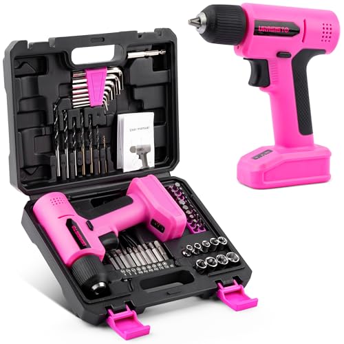 URASISTO 8V Pink Cordless Drill, Power Drill Tool Set, Built-in LED, 58pcs Acessories with Household Tool Set Gift Box, Pink Drill Set for Women - Image 1