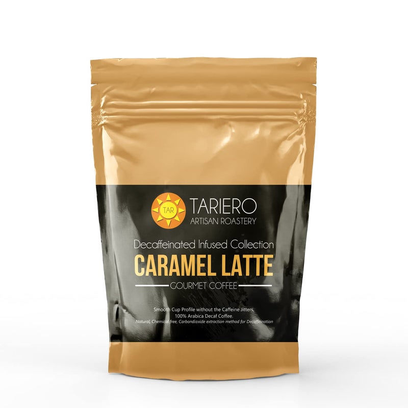 Tariero Lo-Caffeine CARAMEL Flavoured Coffee | 65% DECAFFEINATED | Medium Roast | Espresso Fine Grind 100g - Image 1