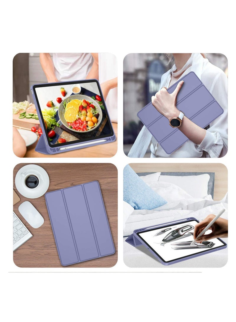For iPad Pro 11 Case 2024 (M4 5th Generation) with Pen Holder, Flexible TPU Back Protective Case Supports Apple Pencil Pro/USB-C, Auto Sleep/Wake