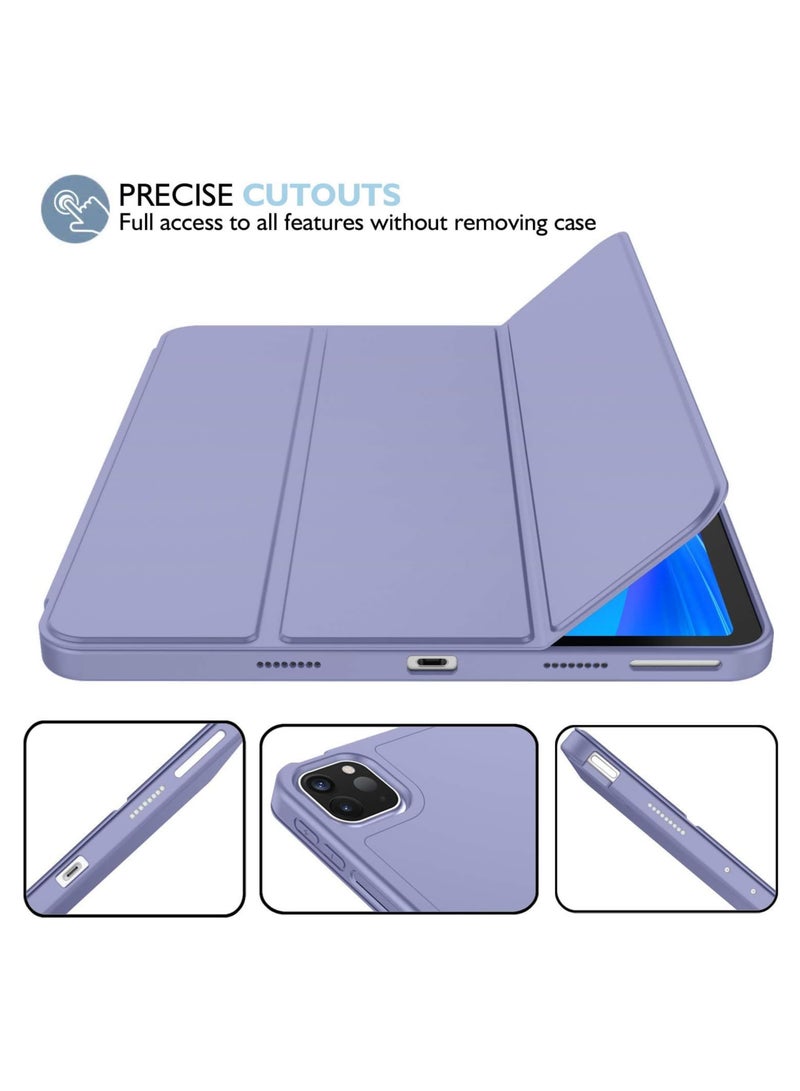 For iPad Pro 11 Case 2024 (M4 5th Generation) with Pen Holder, Flexible TPU Back Protective Case Supports Apple Pencil Pro/USB-C, Auto Sleep/Wake