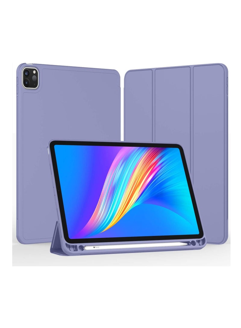 For iPad Pro 11 Case 2024 (M4 5th Generation) with Pen Holder, Flexible TPU Back Protective Case Supports Apple Pencil Pro/USB-C, Auto Sleep/Wake