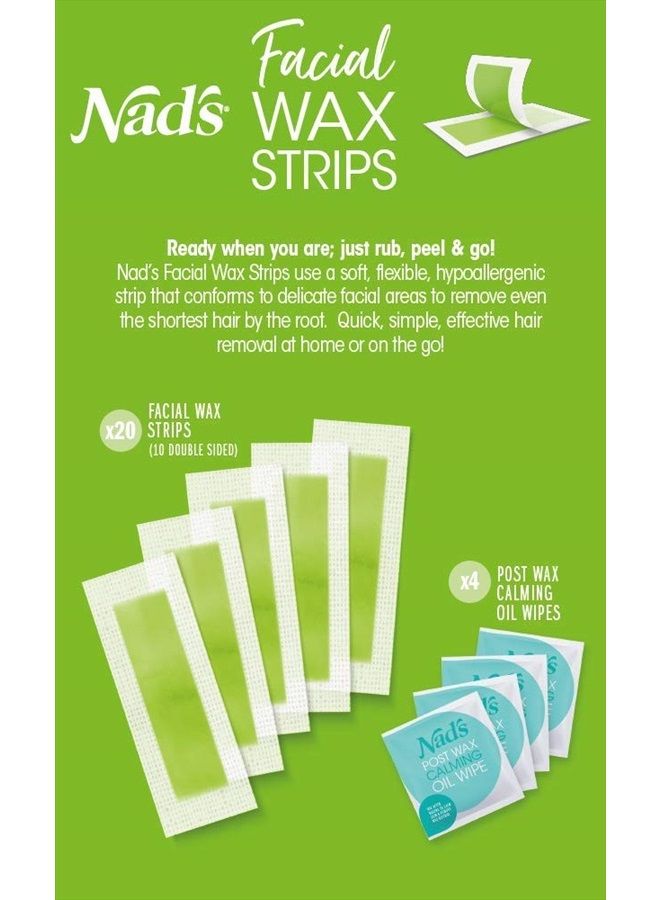 Nad's شرائح شمع الوجه - مضادة للحساسية لجميع أنواع البشرة - إزالة شعر الوجه للنساء - مجموعة شمع للوجه في المنزل مع 20 شريحة شمع للوجه + 4 مناديل زيت مهدئة + مسحوق حماية للبشرة - Image 2